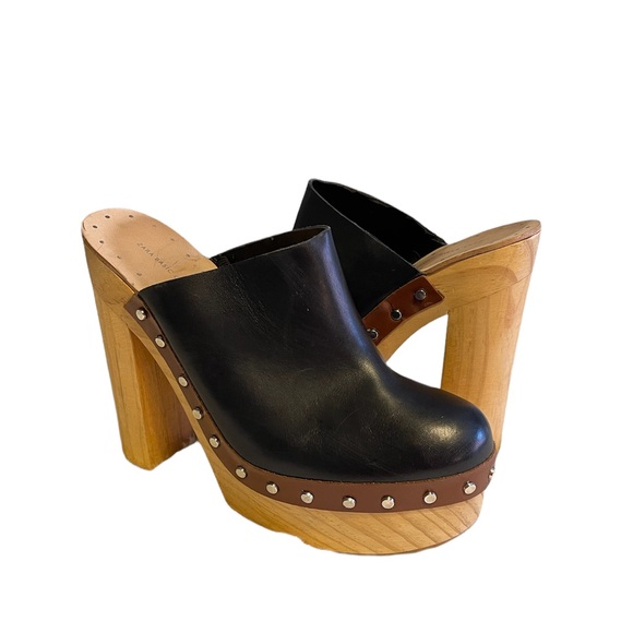 Zara Black and Brown Leather Two Tone Platform Mules 40